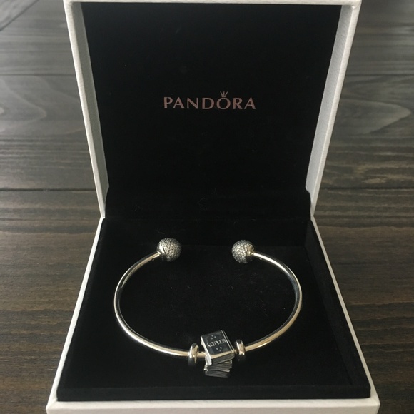 Silver Pandora Bangle Bracelet (x1 Retired Charm) - Picture 2 of 5